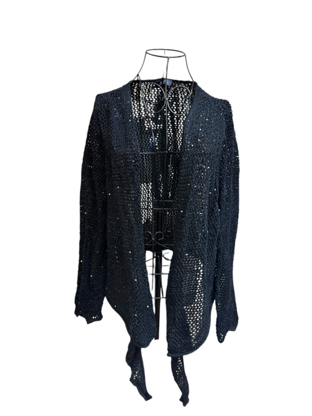 Jones New York Open-Front Black Glitter Crochet Cardigan